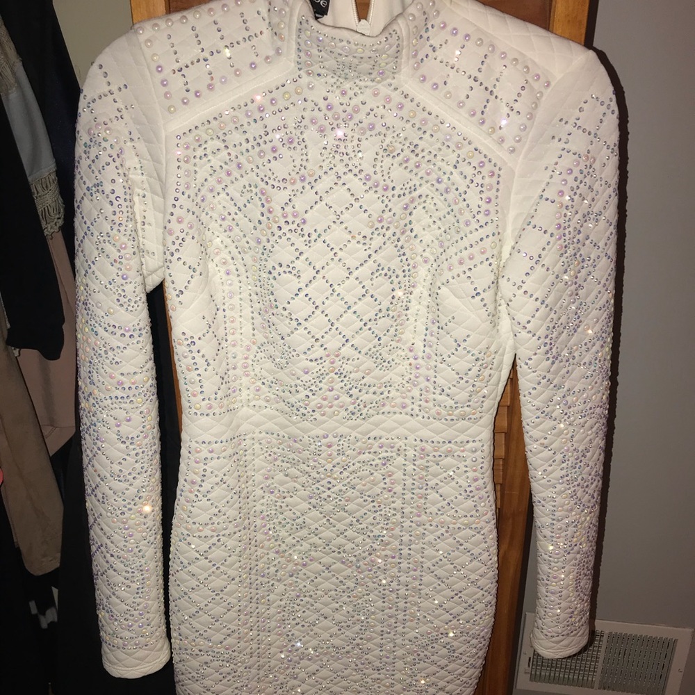 Beaded White Bebe Dress